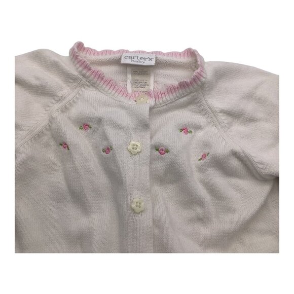 Carter's Baby Girl Sweater White & Pink Floral Button Up 3-6M Cotton Lightweight - Picture 10 of 11